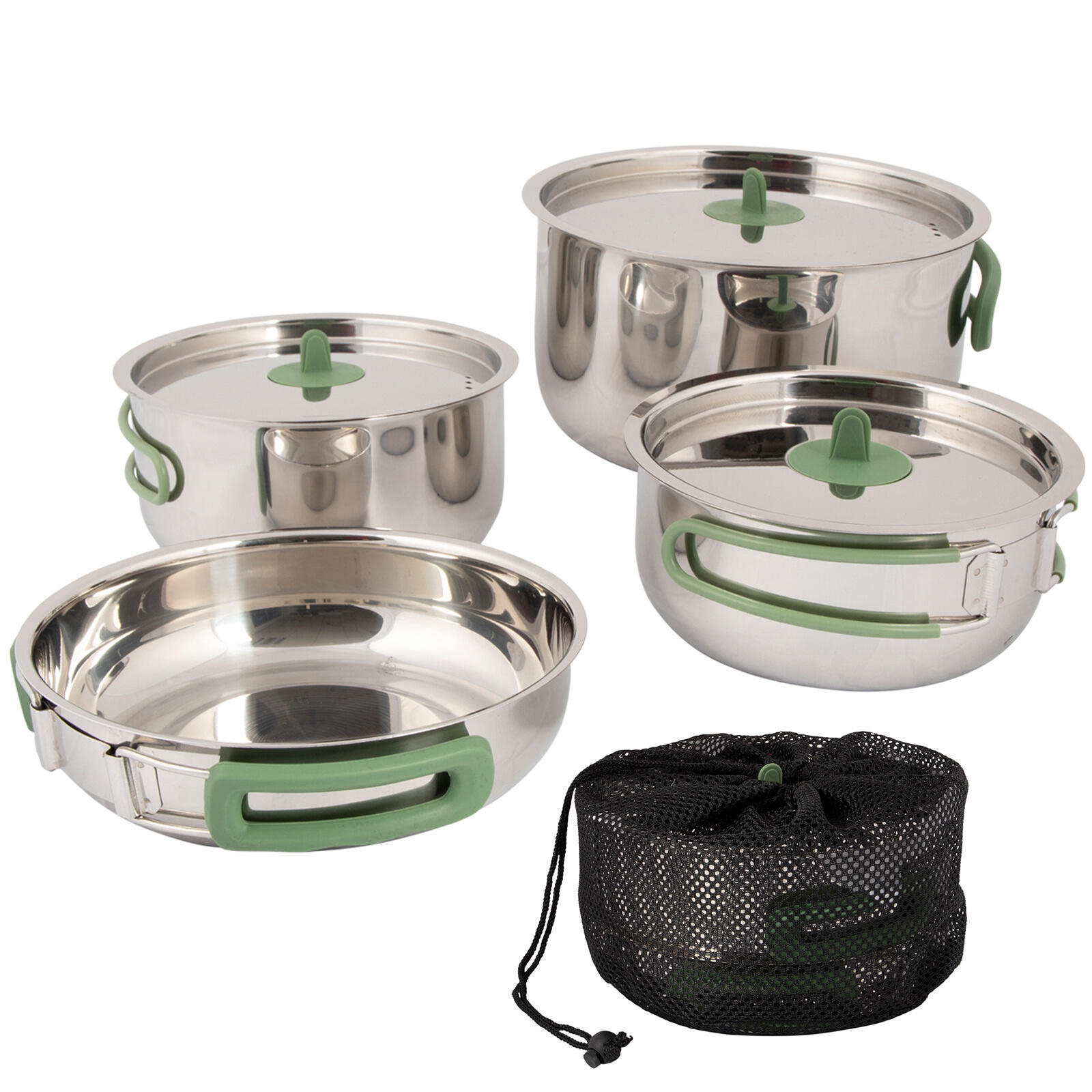 Bo-camp - Set De Cuisine 4 Pièces Camping Poêle Vaisselle Empilable Acier Inoxydable - Faitout - Gris|vert - Taille Unique - Decathlon