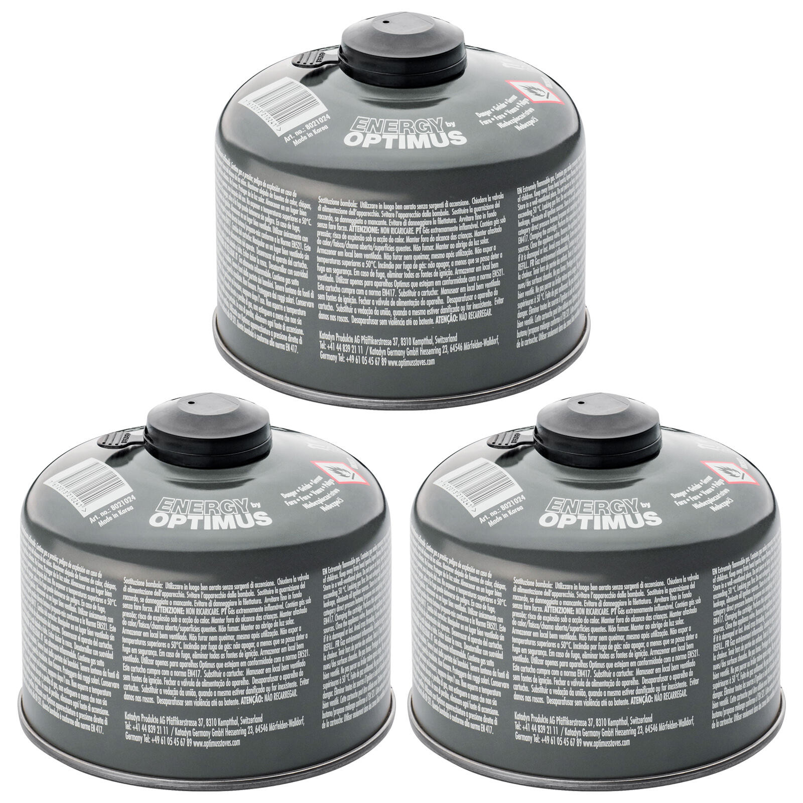 OPTIMUS 3x Schraubkartusche 4-Season Ventil Gas Kartusche Iso Butan/Propan 230 g