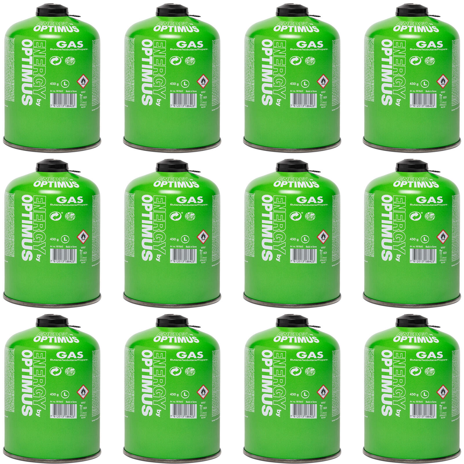 OPTIMUS 12 x Gaskartuschen Campingkocher Kartusche Schraubkartusche Butan/Propan 450 g