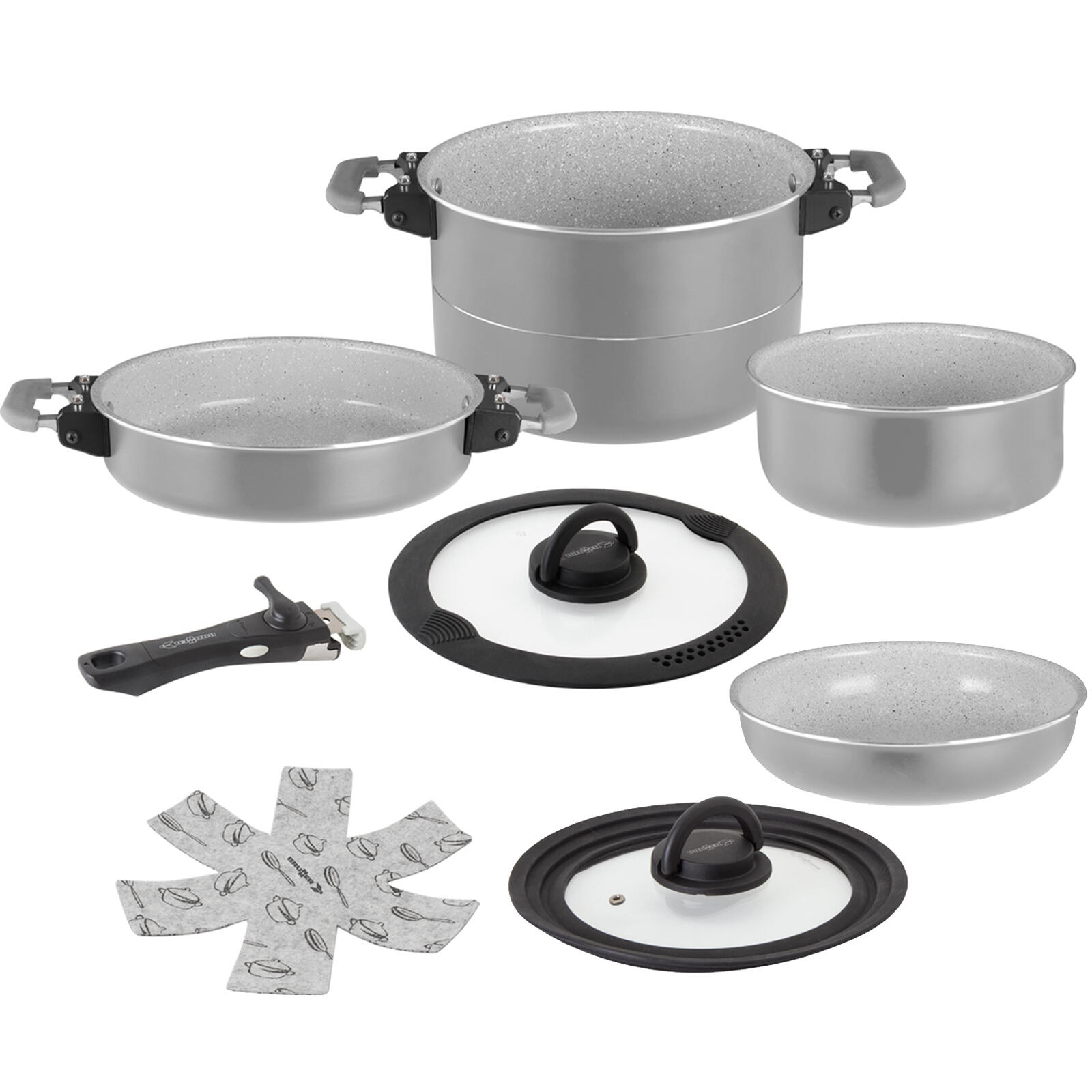 Brunner - Set De Vaisselle Fusion 7+1 Magnetic Camping Cuisine Casserole Poêle Céramique - Faitout - Gris|noir - Taille Unique - Decathlon