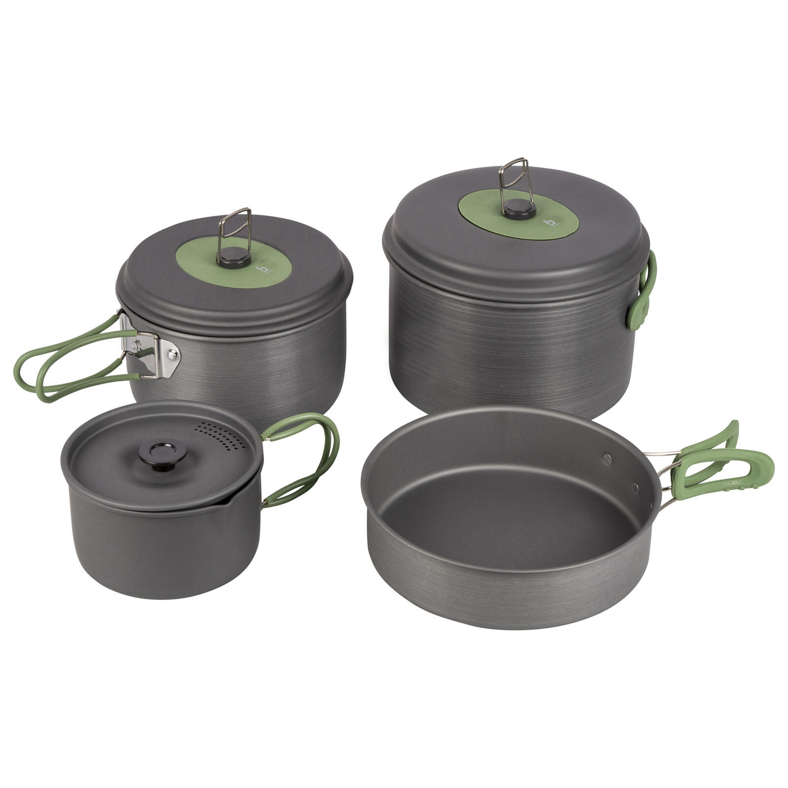 BO-CAMP Camping kookgerei kookset 4-delig anti-aanbak pan stapelbaar aluminium
