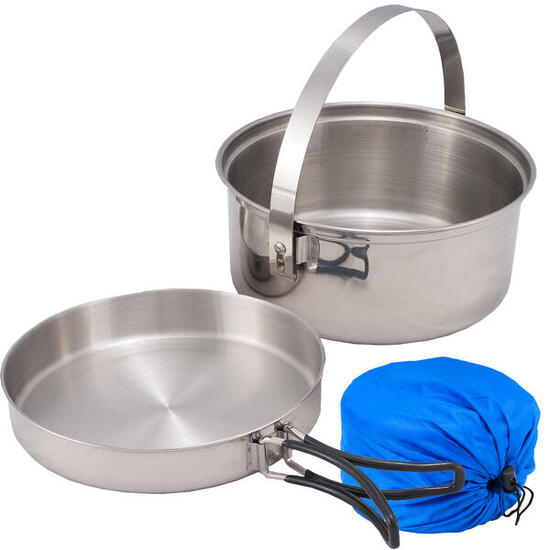 Camping Kochgeschirr Set 2tlg. Edelstahl Topf Pfanne Geschirr stapelbar