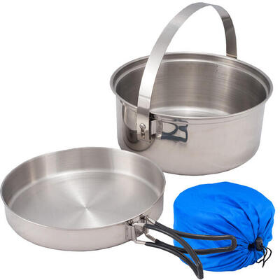Camping Kochgeschirr Set 2tlg. Edelstahl Topf Pfanne Geschirr stapelbar