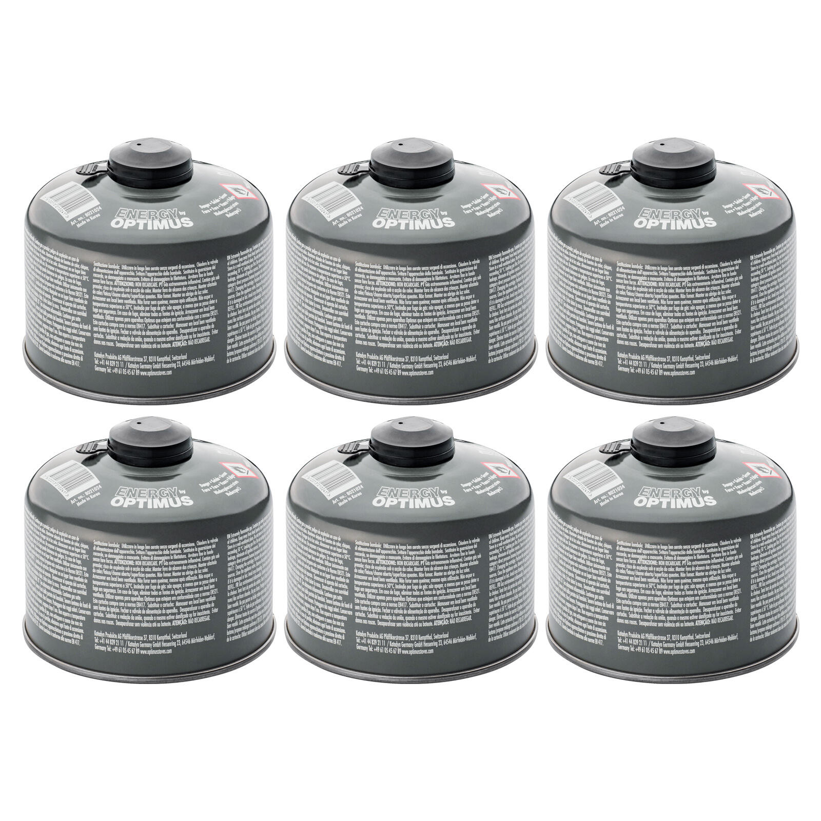 OPTIMUS 6x Schraubkartusche 4-Season Ventil Gas Kartusche Iso Butan/Propan 230 g