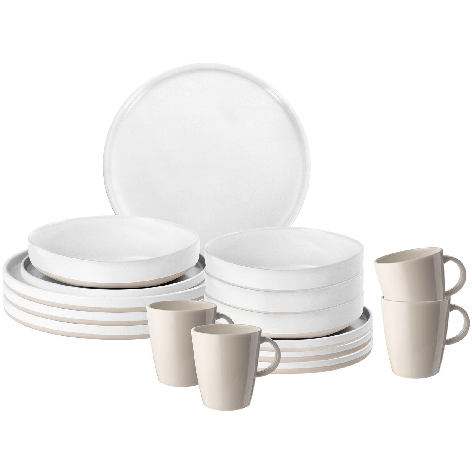Brunner - Vaisselle De Camping Mélamine Set Lunch Box 16 Pièces Assiettes Voyage - Assiette - Beige|blanc - Taille Unique - Decathlon