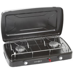 Réchaud à gaz Phoenix Cuisinière de camping Couvercle 2 feux 50mBar 2x1,2KW
