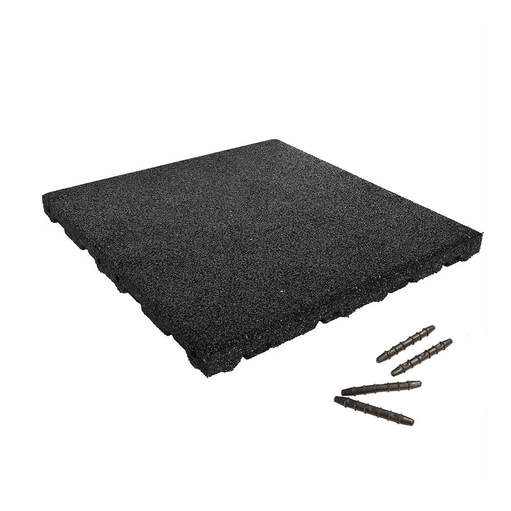 Tigla de cauciuc cu muesca si bransament 50x50 cm - 55 mm - Neagra