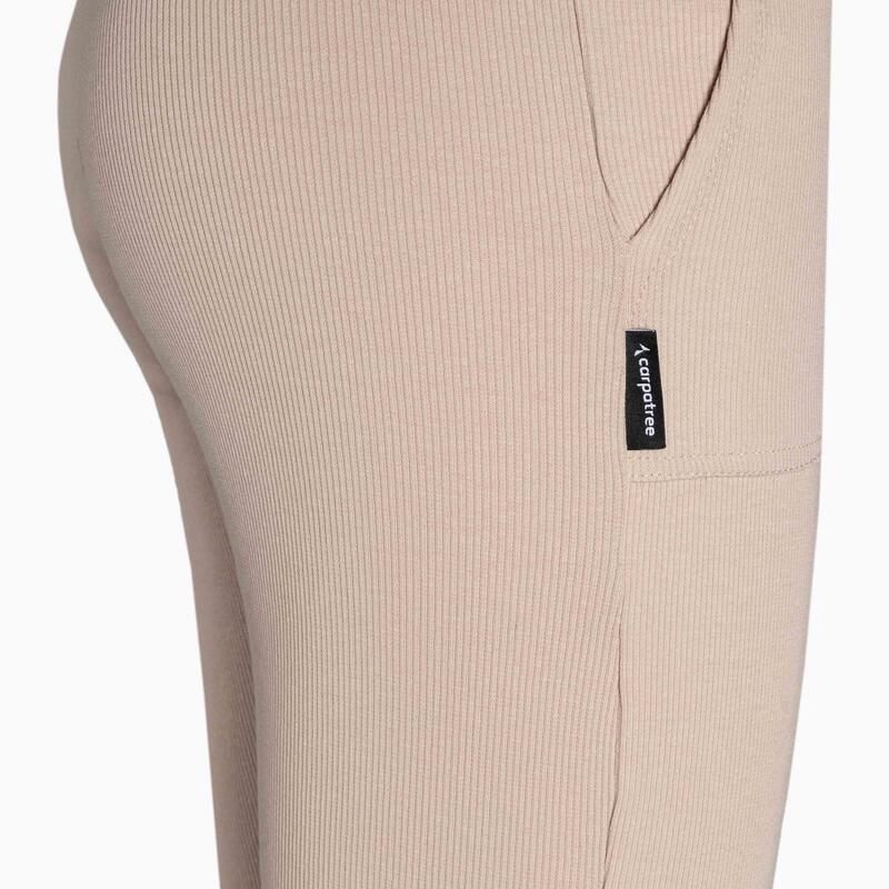 Colanți alergare fitness femei Rib Beige