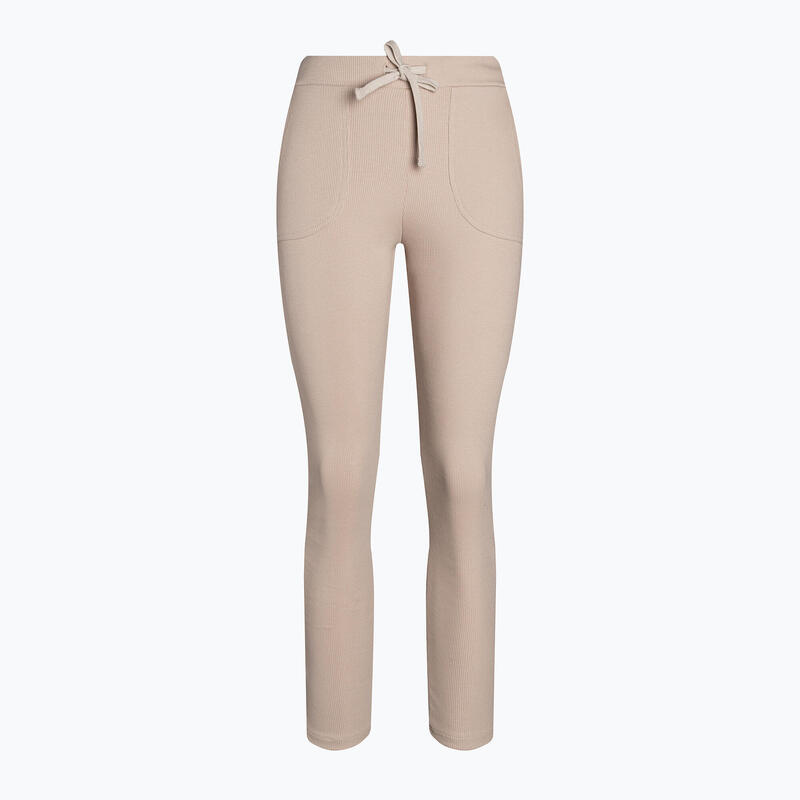 Colanți alergare fitness femei Rib Beige