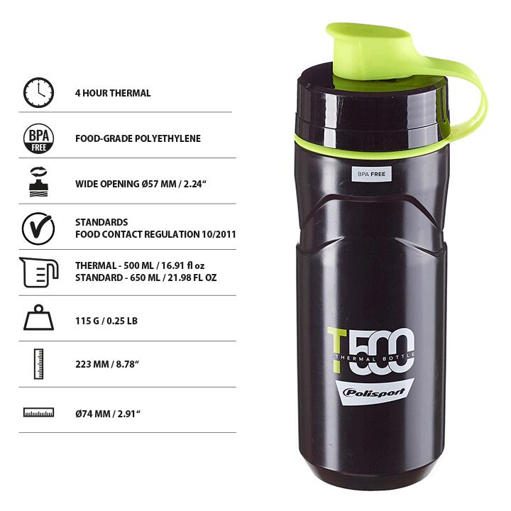 Bidon cycliste Isothermal T500 500Ml  avec capuchon protecteur Noir et Fluo