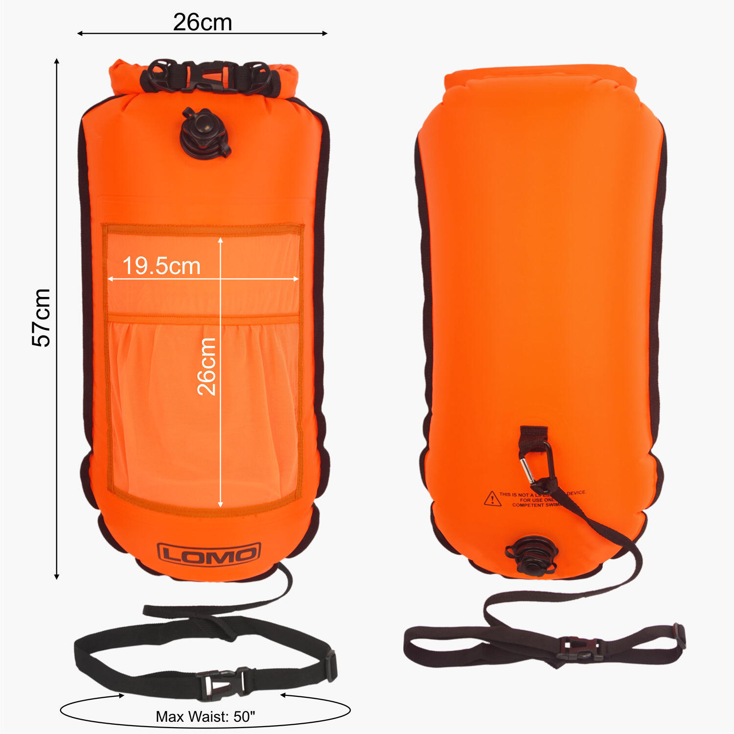 Lomo Swimming Tow Float Dry Bag With Mesh Pouch - Orange 6/6