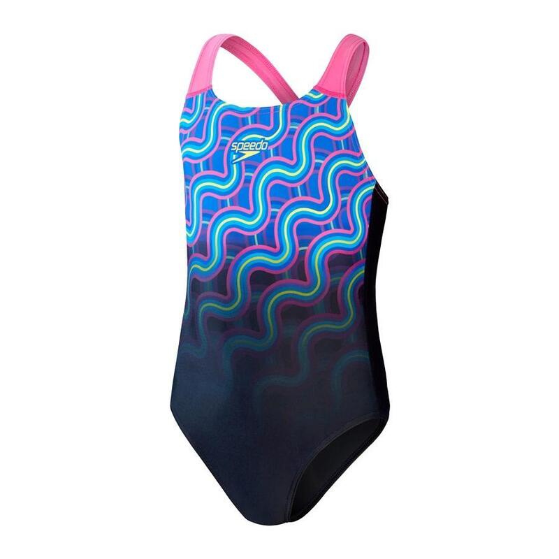 Maillot de bain une pièce Splashback Digital pour filles (Bleu/Noir/Rose)