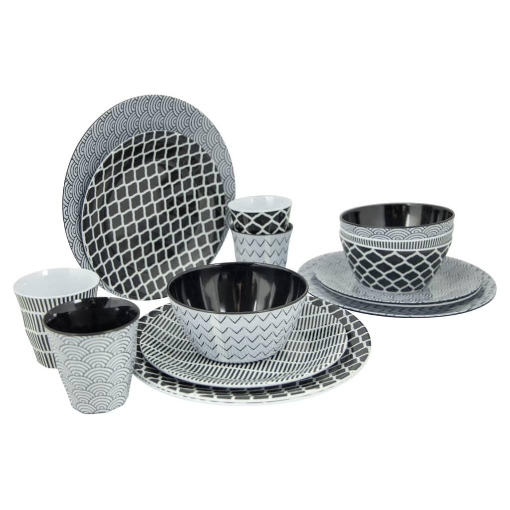 BO-CAMP Melamin Campinggeschirr Set Mix&Match Essgeschirr Teller Becher 16tlg