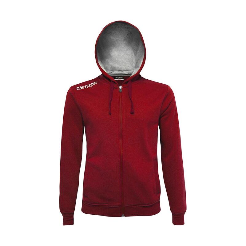 felpa uomo fitness kappa poliestere con cappuccio rosso.