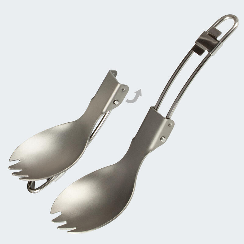 Batería de cocina senderismo | Ollas + cuchara/tenedor | Vajilla camping titanio