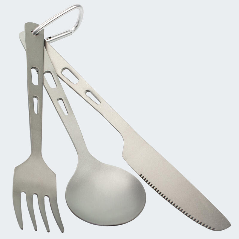 Cubiertos de camping | Tenedor, cuchillo, cuchara | Incl. bolsa | Titanio