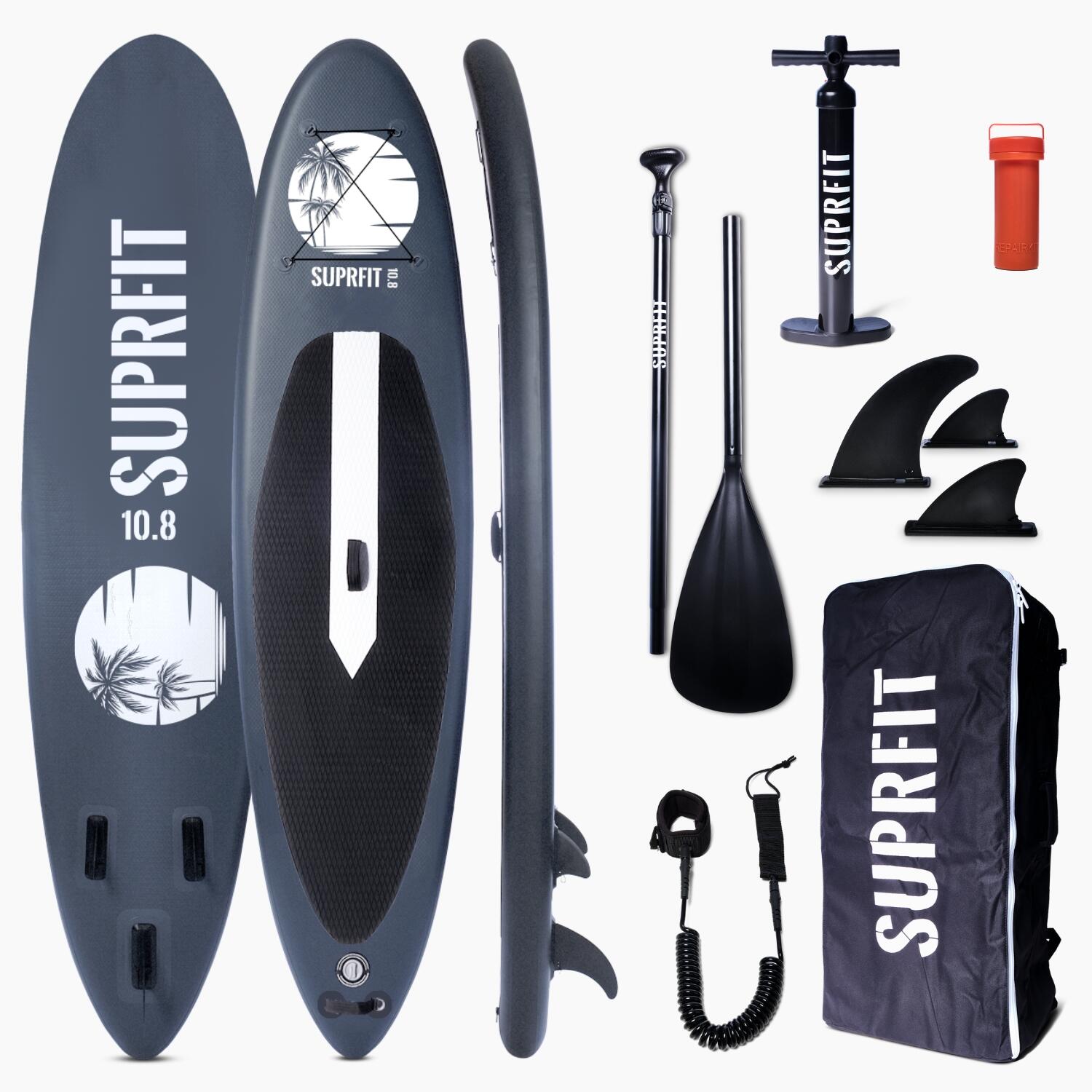 SUPRFIT Set de tabla de SUP inflable - Stand Up Paddle Touring 10'8 Halia gris