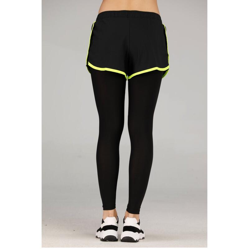 Women Quick Dry Running Shorts w/ Legging - Neon Green / Black