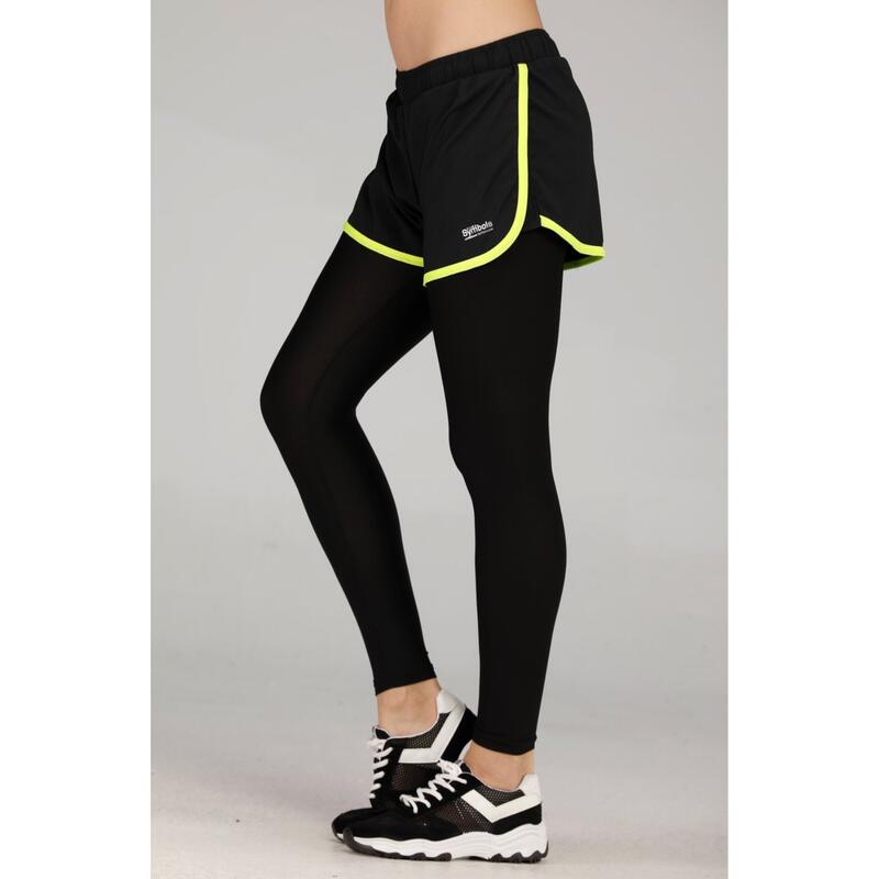 Women Quick Dry Running Shorts w/ Legging - Neon Green / Black