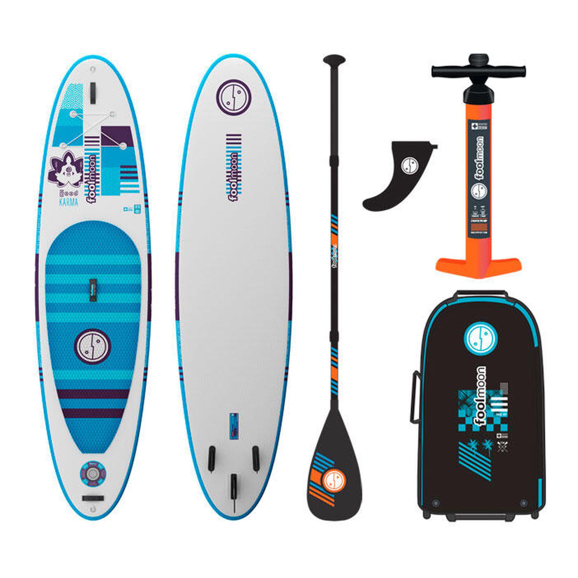 FOOLMOON Stand Up Paddle Good Karma 11.0 - Fusion 2-Layer White/Blue, Complete Pack