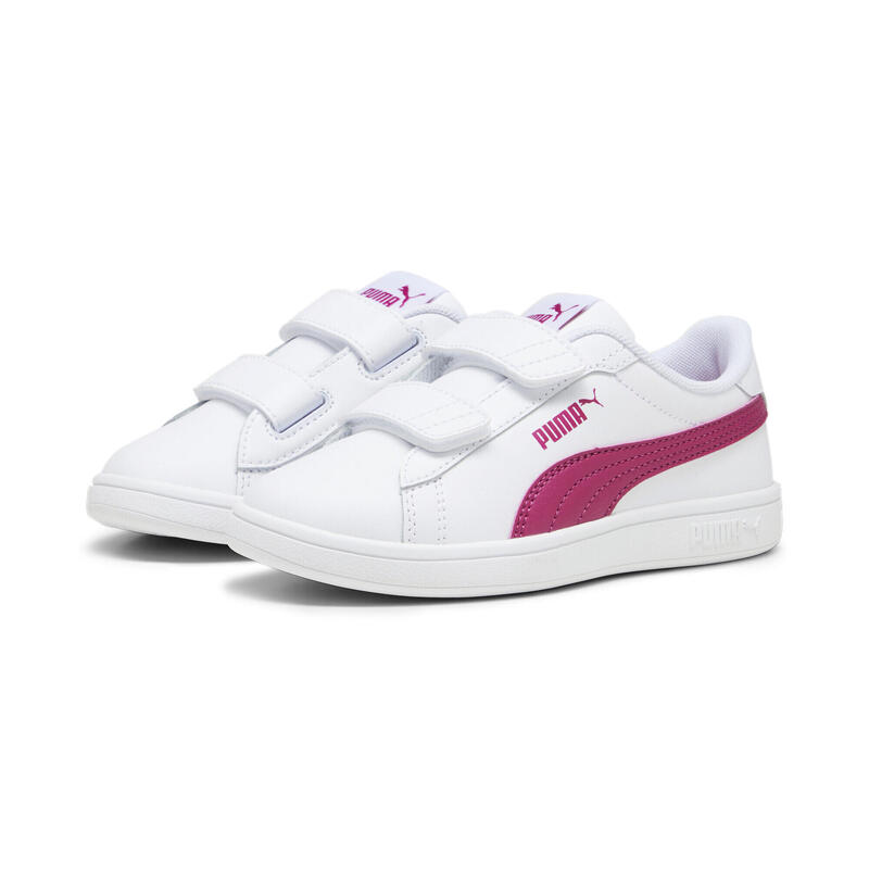 Smash 3.0 leren V sneakers voor kinderen PUMA White Pinktastic Pink