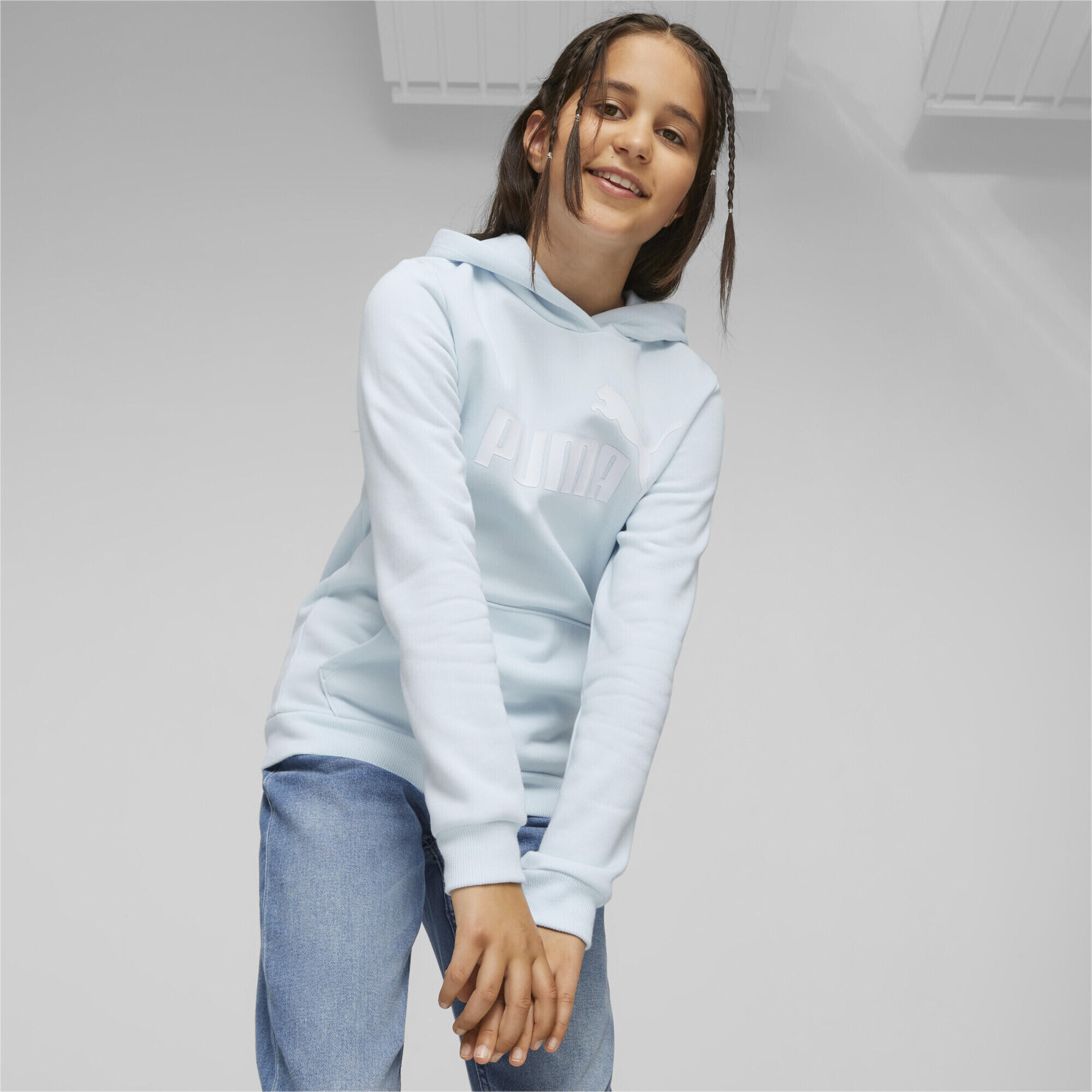 Essentials Logo Hoodie Mädchen PUMA Icy Blue 2/6