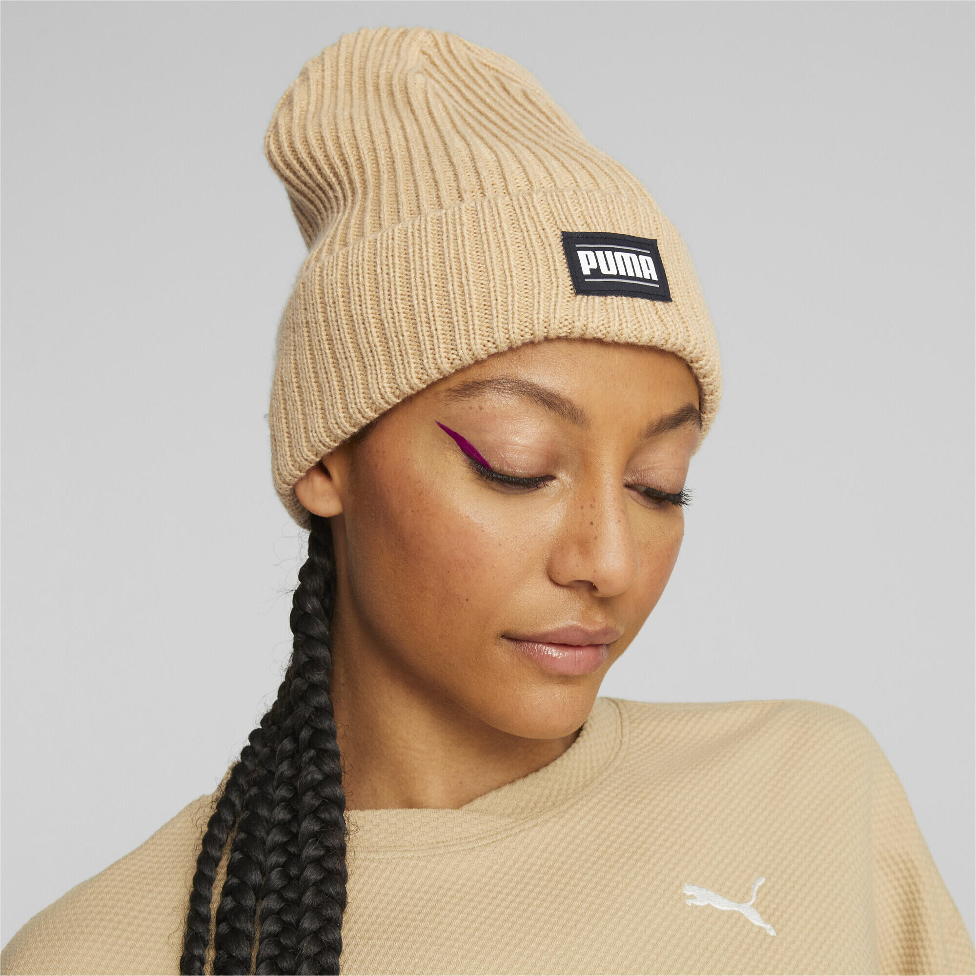 Bonnet côtelé Classic Cuff PUMA Sand Dune Beige 3/4