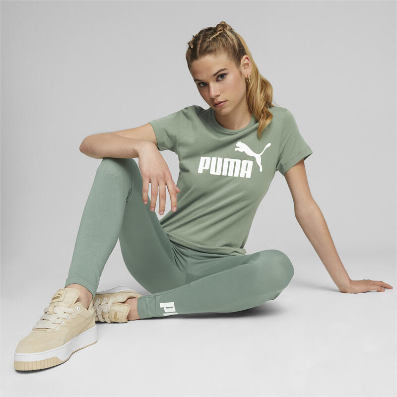 Essentials T-shirt met logo voor dames PUMA Eucalyptus Green