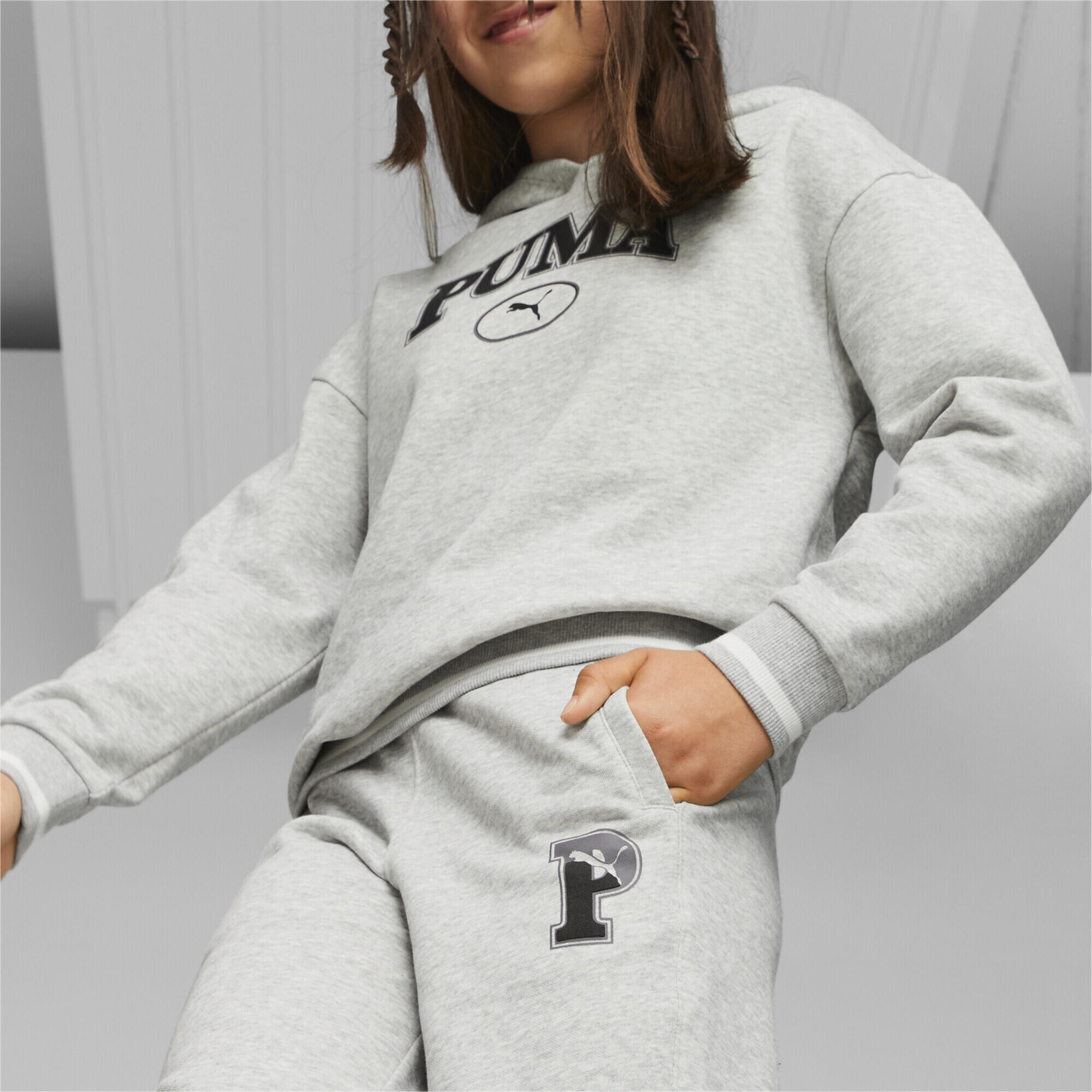 Pantaloni della tuta PUMA SQUAD da ragazza PUMA Light Gray Heather 4/5