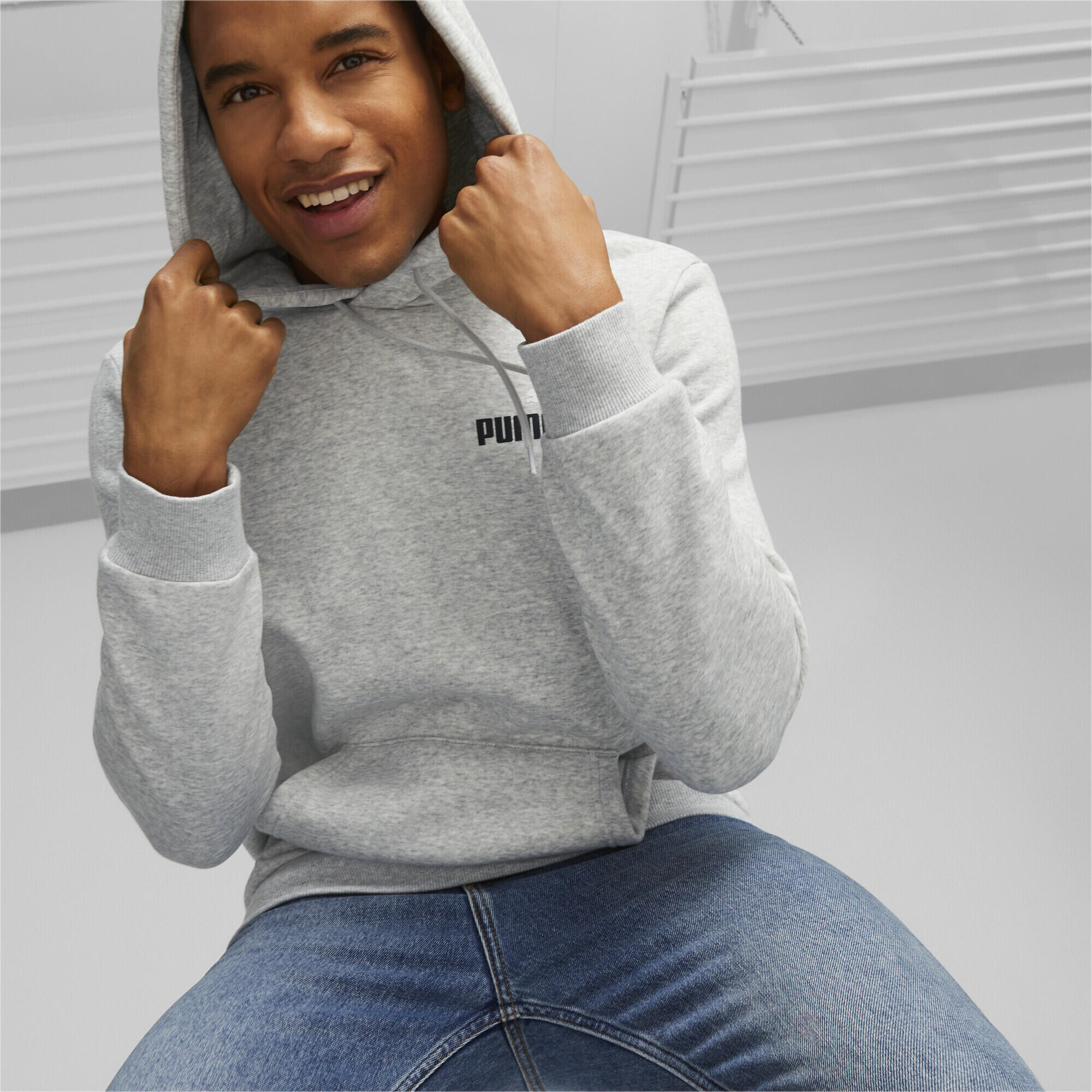Hoodie à petit logo bicolore Essentials+ Homme PUMA Light Gray Heather 2/7