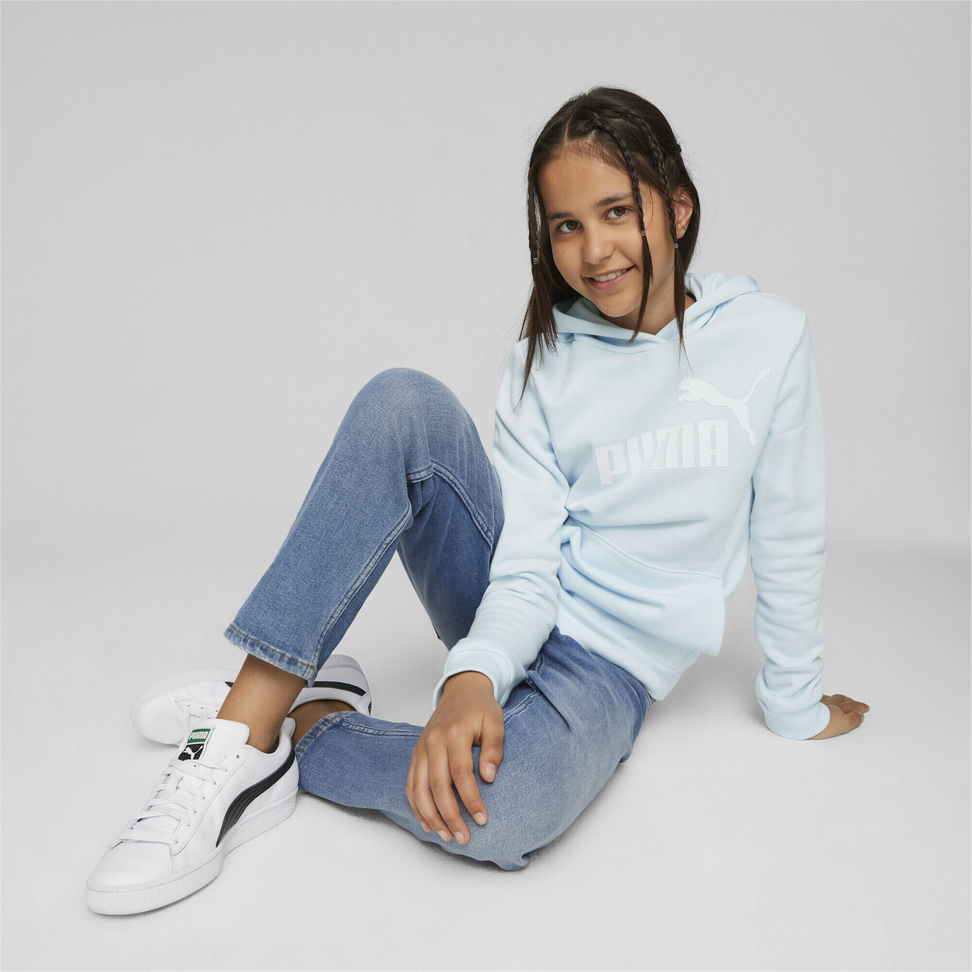 Essentials Logo Hoodie Mädchen PUMA Icy Blue 3/6