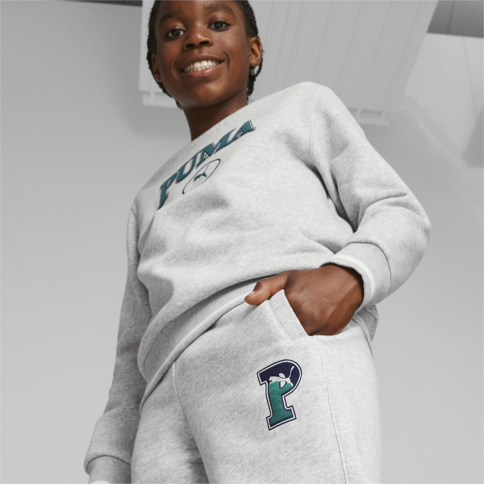 Pantaloni della tuta PUMA SQUAD in pile da ragazzo PUMA Light Gray Heather 3/5