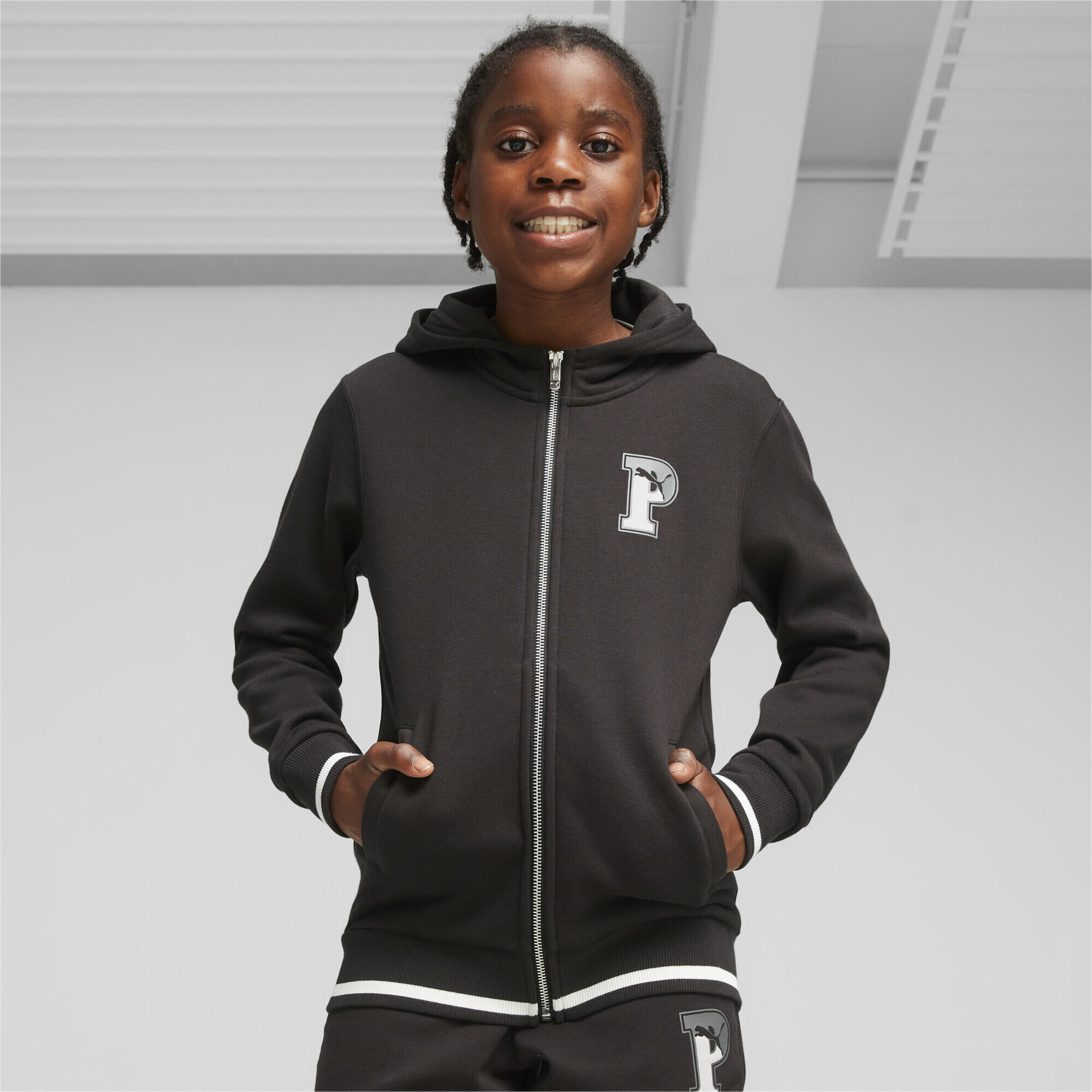 Felpa con zip integrale e cappuccio PUMA SQUAD in pile da ragazzo PUMA Black 2/5