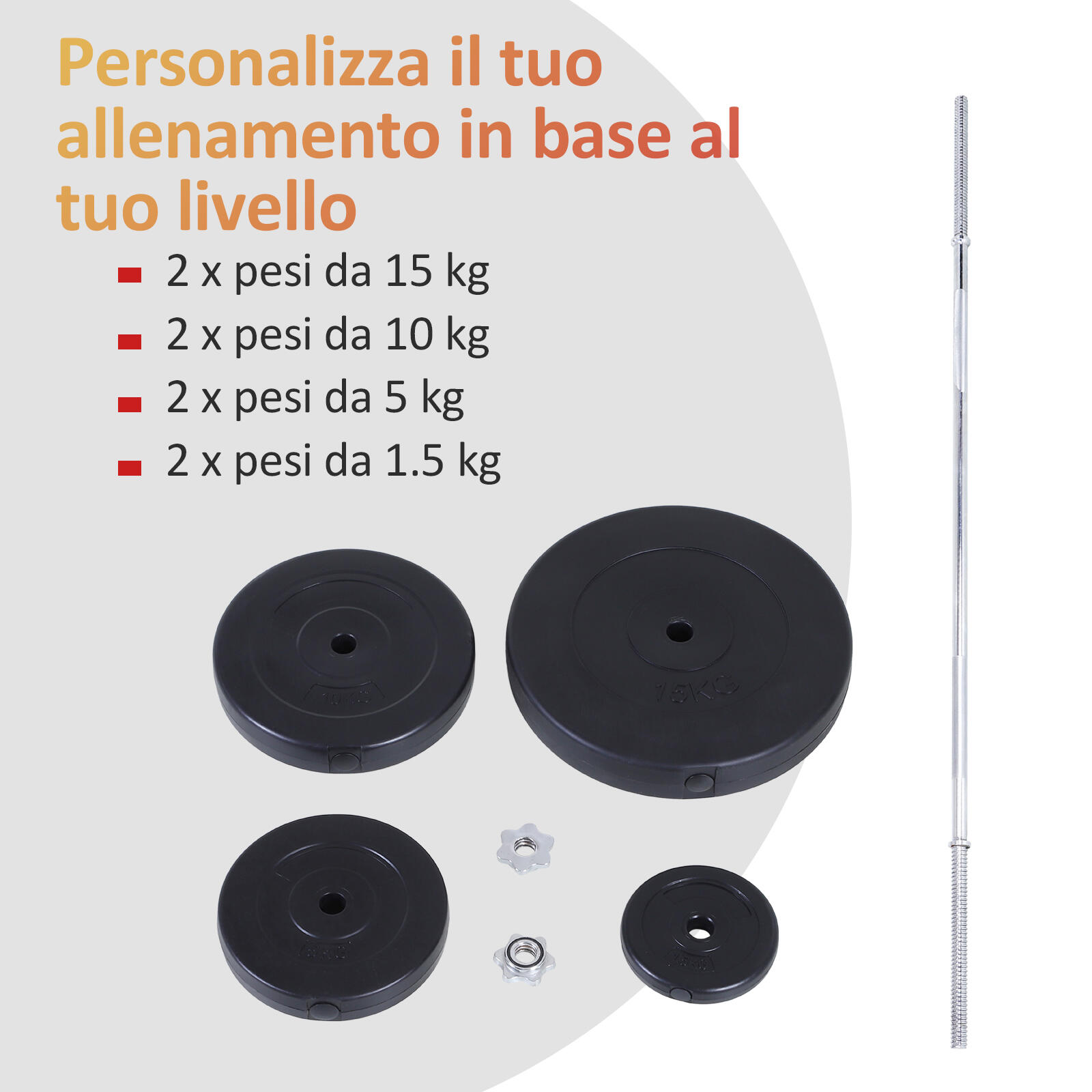 HOMCOM Set Bilanciere 170cm in Ferro Zigrinato con 8 Dischi Peso Regolabile 70kg 6/8