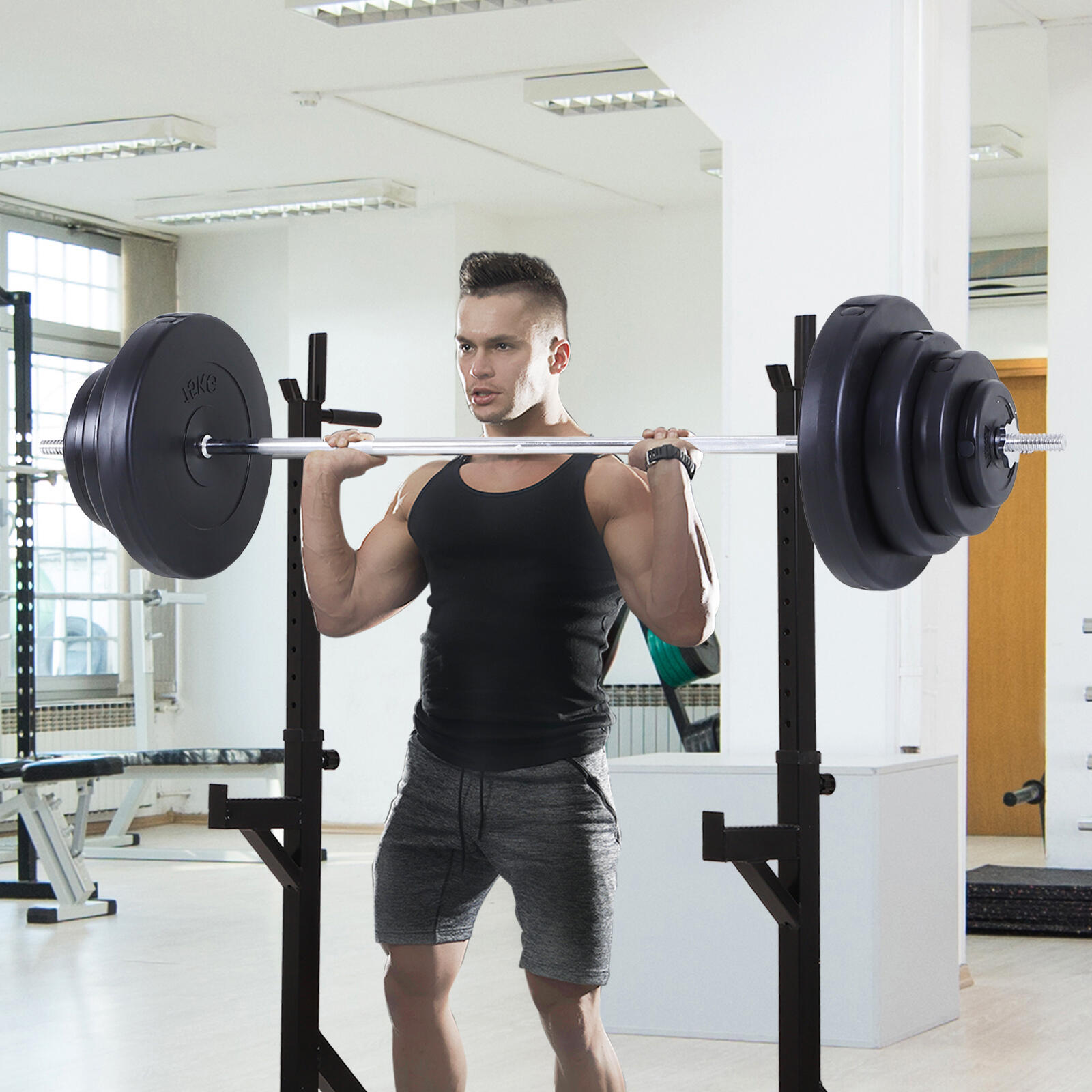 HOMCOM Set Bilanciere 170cm in Ferro Zigrinato con 8 Dischi Peso Regolabile 70kg 2/8