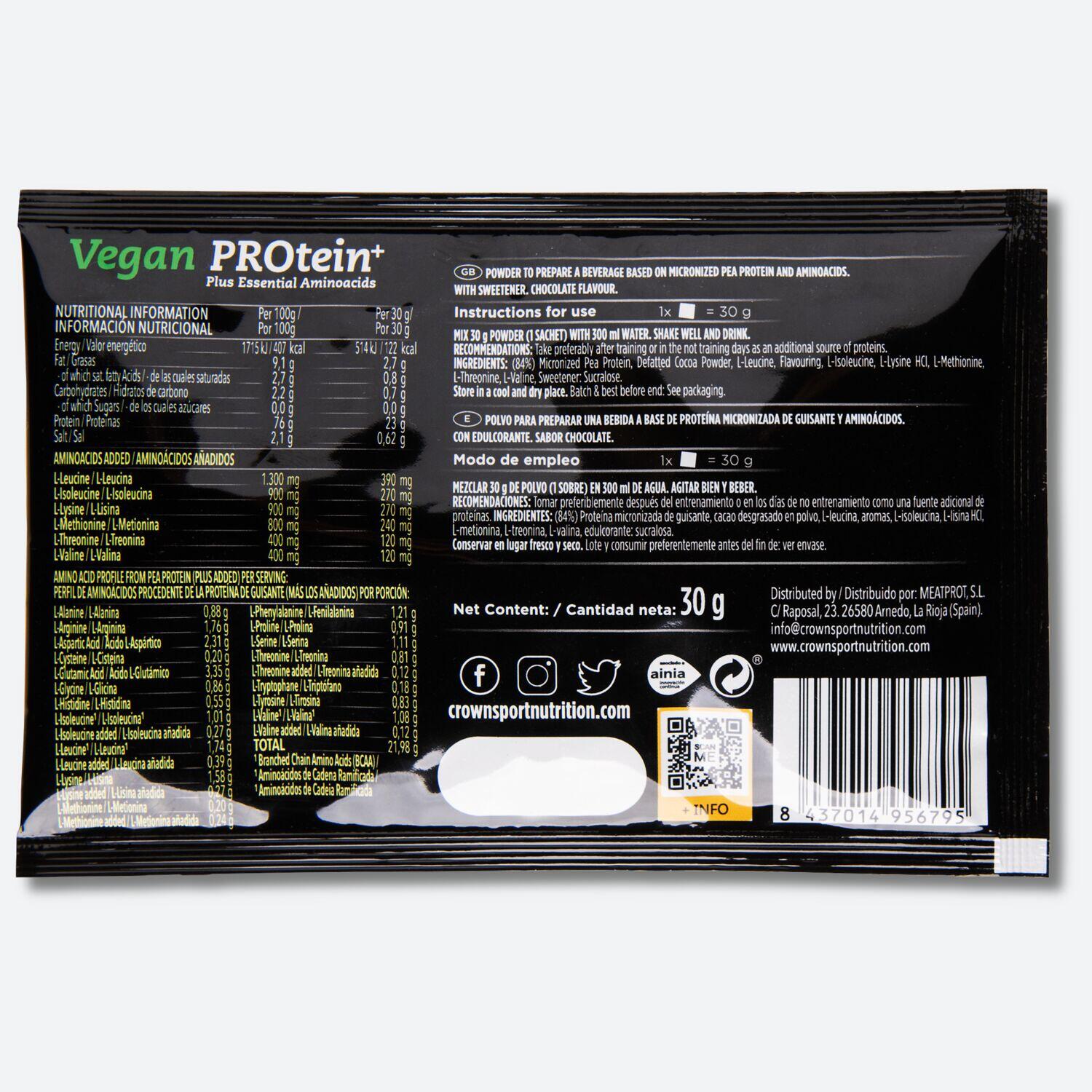 Caja con 10 sobres de concentrado de suero ‘Whey PROtein+’ de 28 g Chocolate 3/4