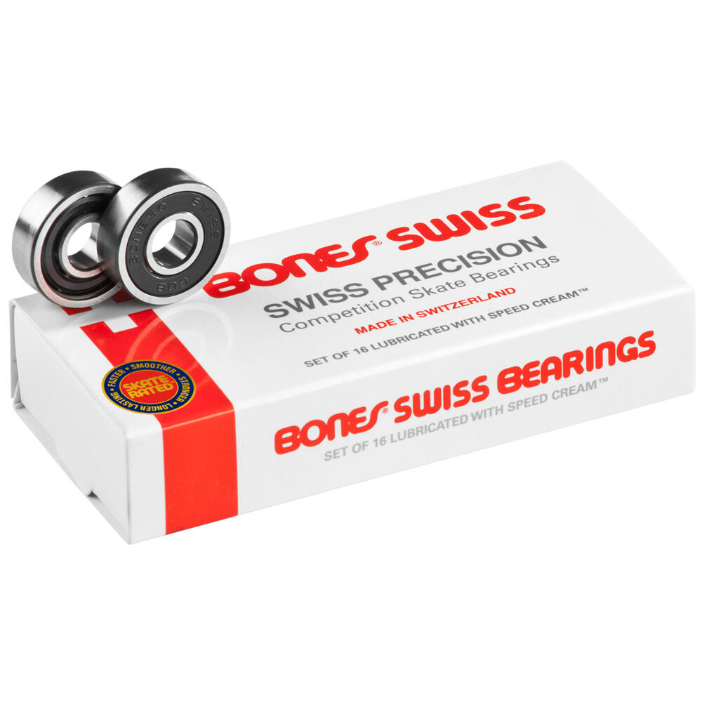 BONES BONES SWISS BEARINGS - FOR ROLLER AND IN-LINE SKATES - 8mm - 16 PACK