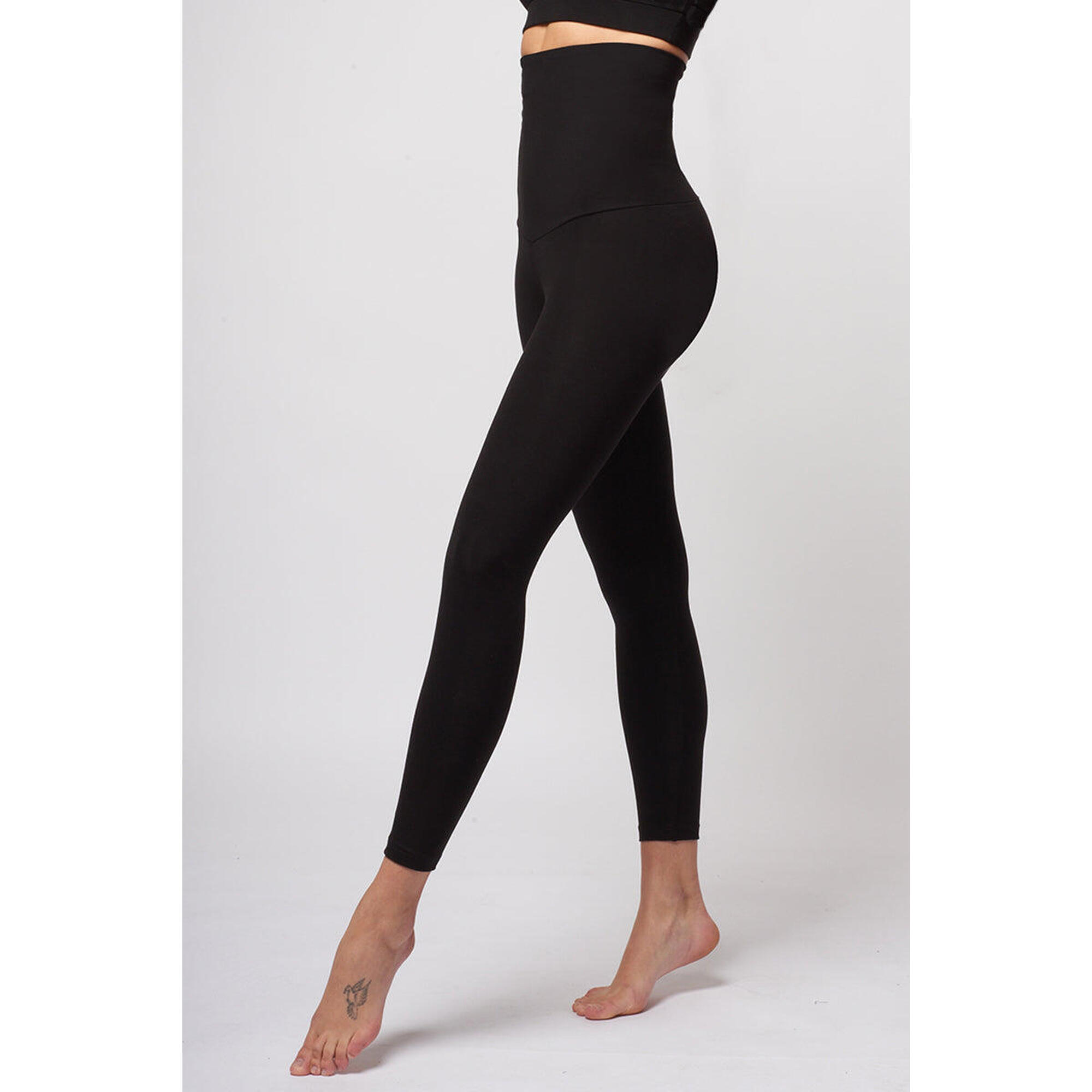 Extra Strong Compression Leggings with High Waisted Tummy Control Long Leg Black 1/7