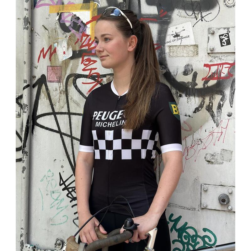 Retró női kerékpáros mezPeugeot fekete – Redted