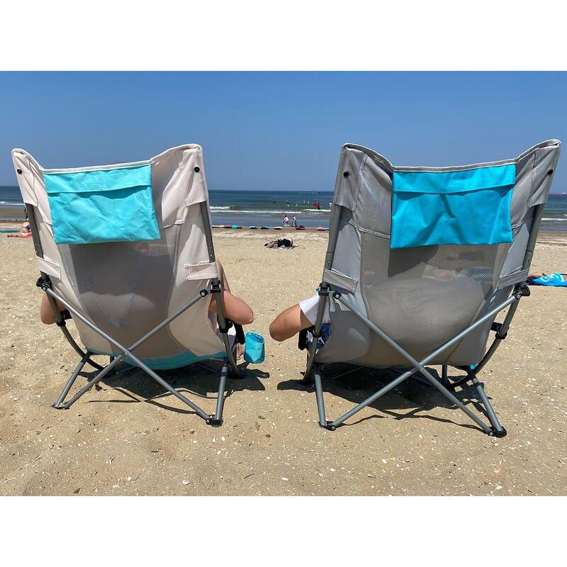 Silla Plegable de Playa B con Respaldo Alto de Malla y Soporte para Bebidas