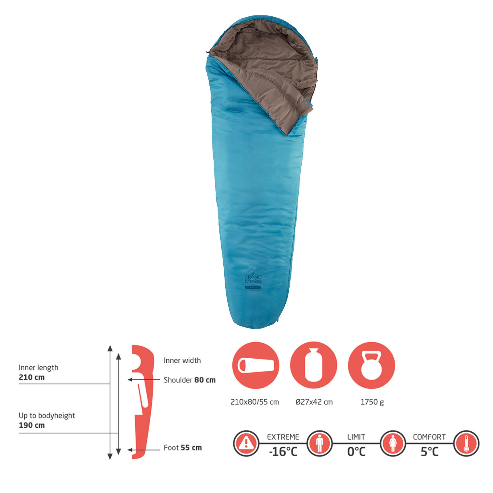 Sac de couchage d'hiver momie 3 saisons long XL 5°C 2/7