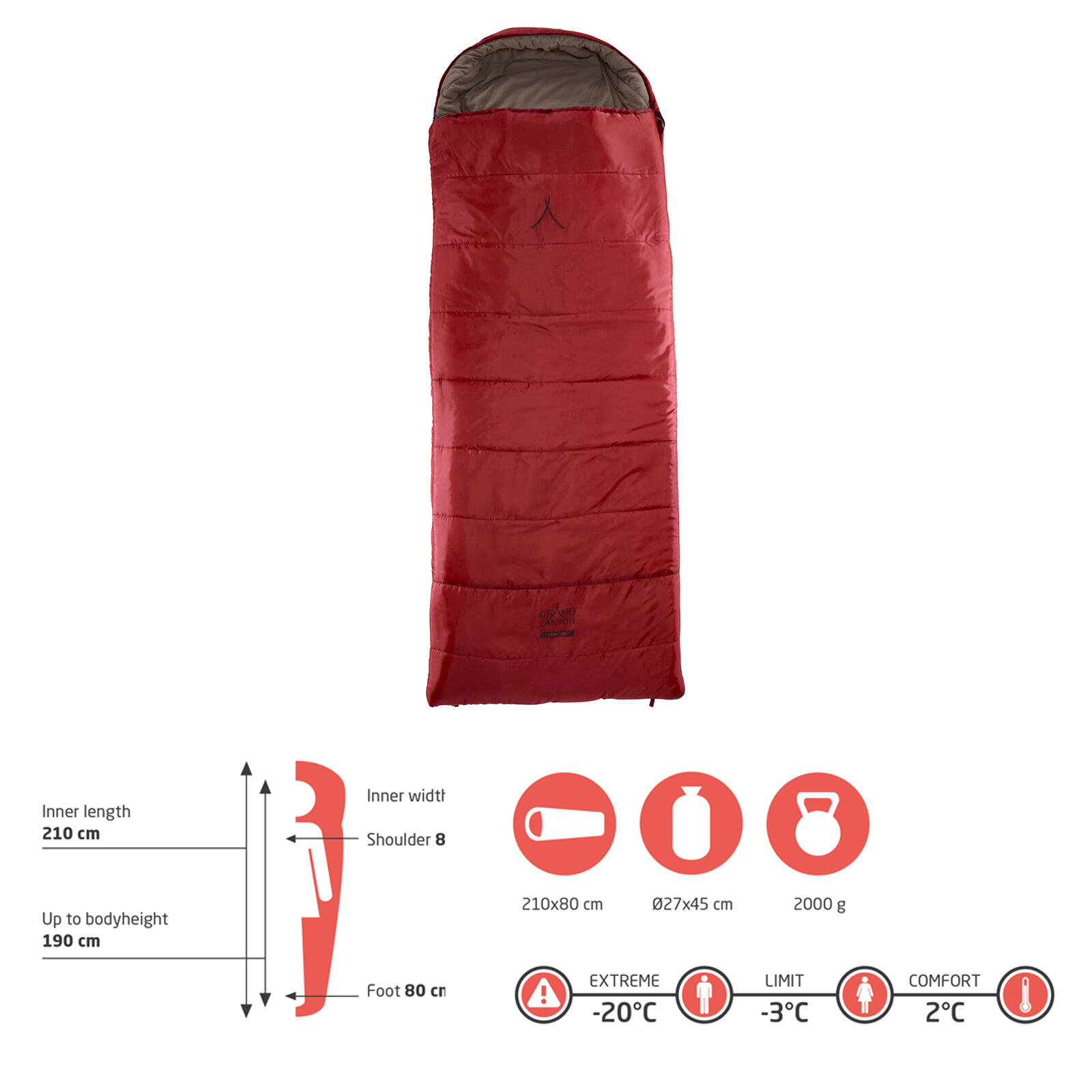 Sac de couchage Utah 190 XL hiver 3 saisons long 2°C 2/7