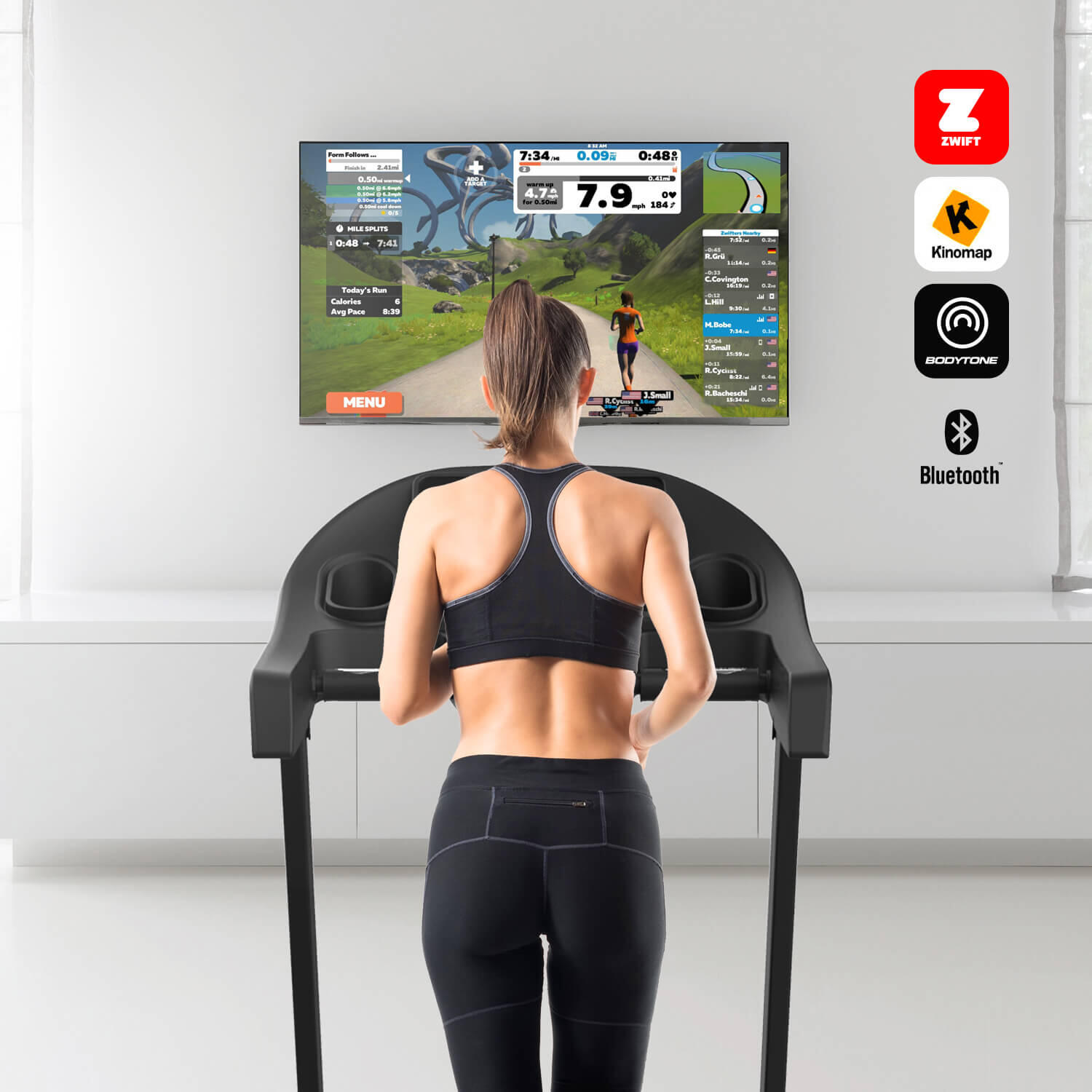 Tapis de course pliable 16 km/h avec Bluetooth apps, MP3, écran LCD 3/8