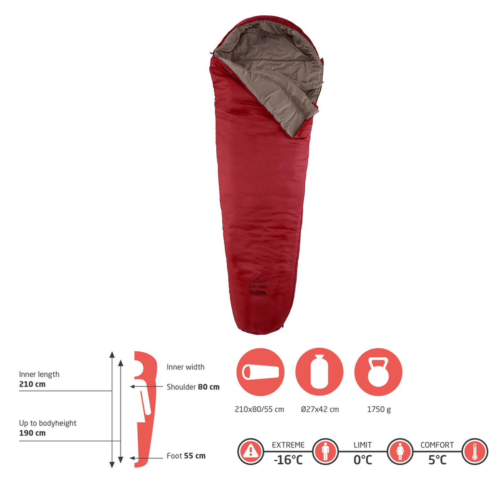 Sac de couchage d'hiver momie 3 saisons long XL 5°C 2/7