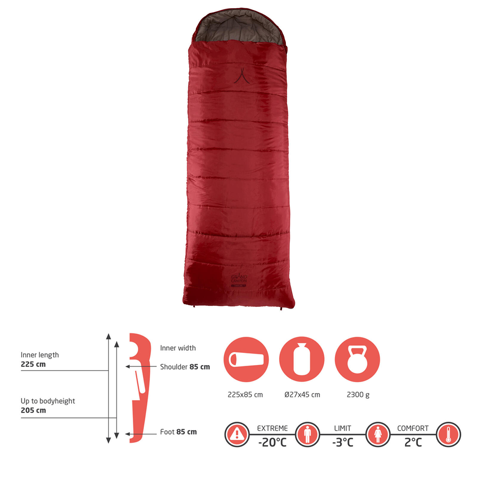Sac de couchage Utah 190 XL hiver 3 saisons long 2°C 2/7