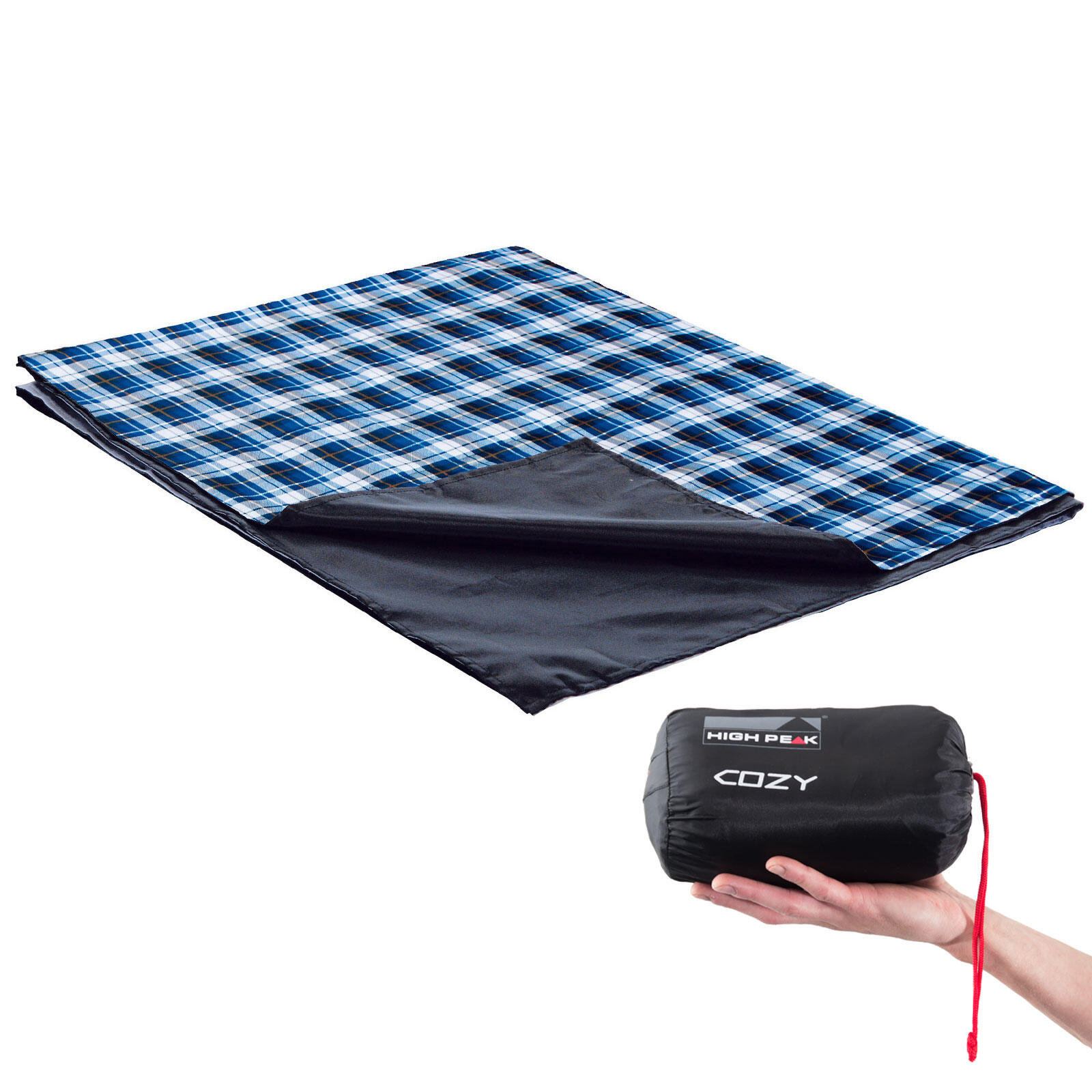 High Peak - Couverture De Camping Cozy Pique-nique Voyage Plage 180cm - Couverture - Bleu|noir - Taille Unique - Decathlon