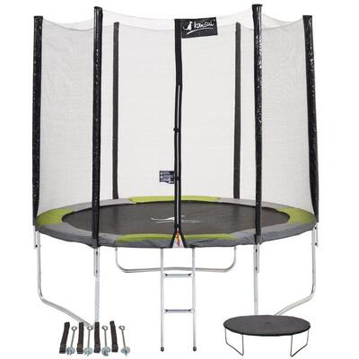 YZI 250 Trampolin grün/grau + Leiter + Abdeckung + Verankerungsset