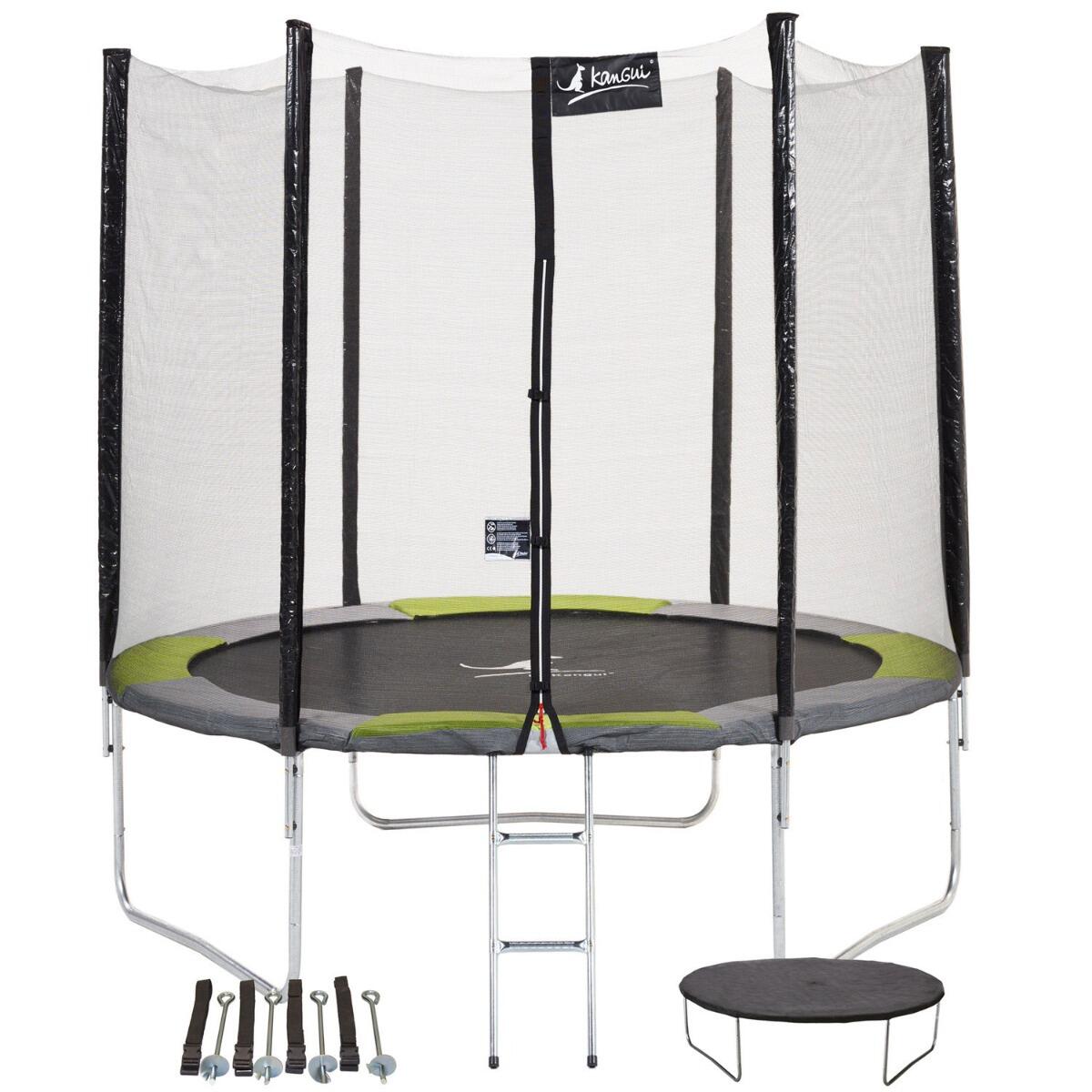 Kangui - Trampoline Rond Ø250cm Avec Filet, Échelle, Kit Ancrage Et Bâche De Protection - Trampoline - Vert - 245cm - Decathlon