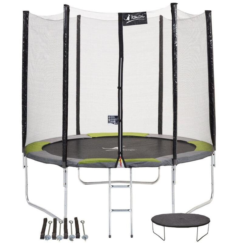 Trampoline rond Ø250cm avec filet, échelle, kit ancrage et bâche de protection