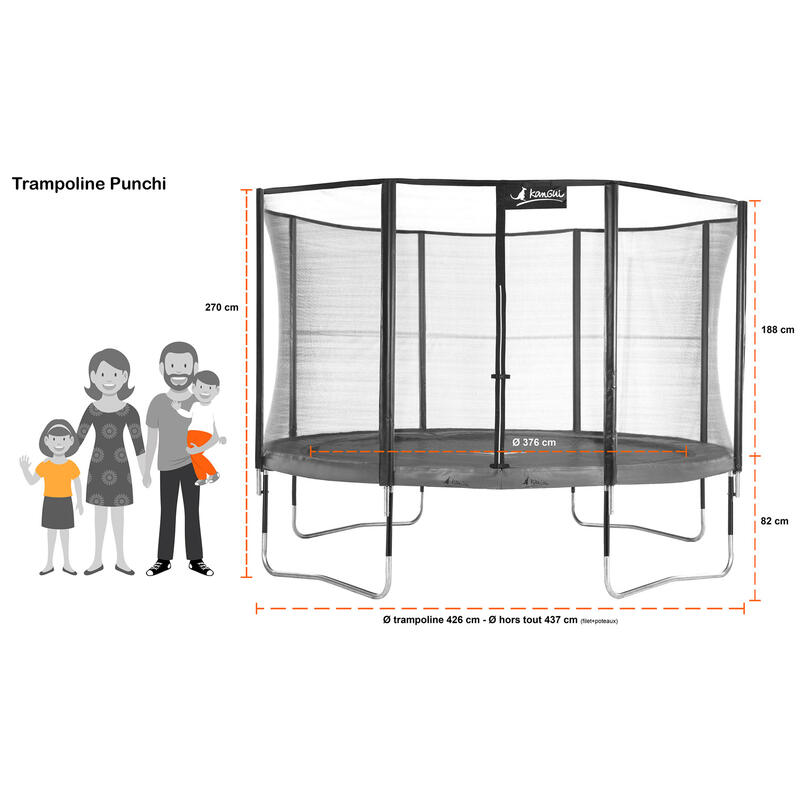 Trampoline de jardin rond 430 cm + filet de sécurité + échelle | PUNCHI Bleu 43